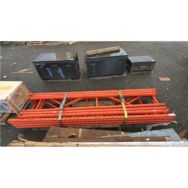 PALLET OF (3) PALLET RACKING 9'6" UPRIGHTS & (6) 8'10" CROSS BEAMS