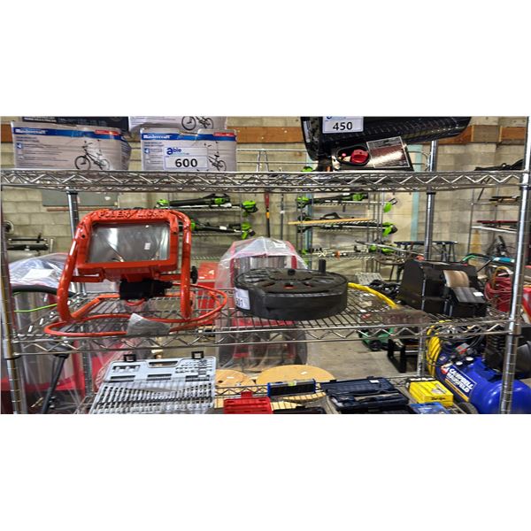 POWER LIGHT WORK LIGHT, EXTENSION CORD REEL, WEN WET WHEEL SHARPENER & MORE