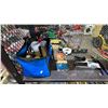 Image 2 : SHELF OF ASSORTED PLIERS, C-CLAMPS, STAPLE GUN, DISPOSABLE GLOVES, TOOL BAG & CONTENTS & MORE