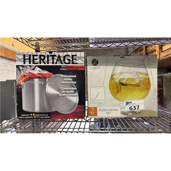 HERITAGE COMMERCIAL 16 QT STOCK POT WITH LID  & LIBBEY PUNCH BOWL SET