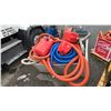 Image 2 : ROLLING BIN WITH ASSORTED CONTENTS INCLUDING; FUEL CANS VACUUM HOSES, FLOOR BURNISHER PAD & MORE