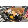Image 1 : PALLET OF ASSORTED ITEMS INCLUDING; EXTENSION CORDS, BATHROOM CLEANING BRUSHES, COMPRESSED AIR