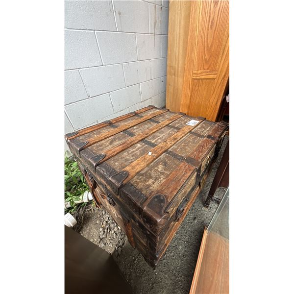 ANTIQUE WOOD STORAGE CHEST: APPROX. 26"D X 30"W X 24"T