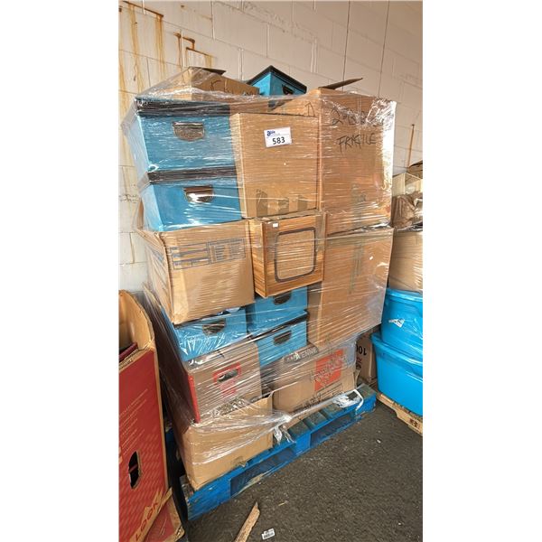 PALLET OF ASSTD. HOME ITEM: HAIR DYE, COMPUTER POWER SUPPLY, FIGURINES & MORE *MUST TAKE ALL*
