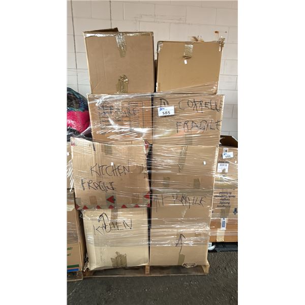 PALLET OF HOME ITEMS: KITCHENWARE, GLASSWARE, VHS TAPES & MORE *MUST TAKE ALL*