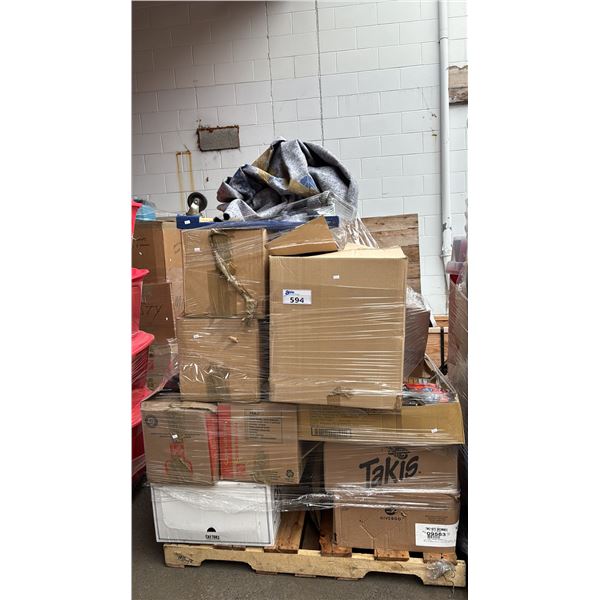 PALLET OF ASSORTED BOOKS, PLATFORM DOLLY, DISHES, GLASSWARE & MORE *MUST TAKE ALL*