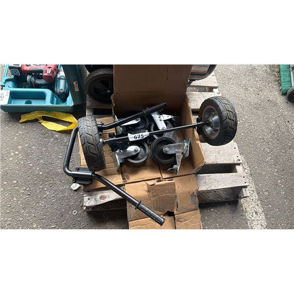 INCOMPLETE CART PIECES & FOUR 6" WHEELS