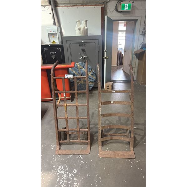 (2) VINTAGE HEAVY DUTY INDUSTRIAL TWO-WHEEL HAND TRUCKS