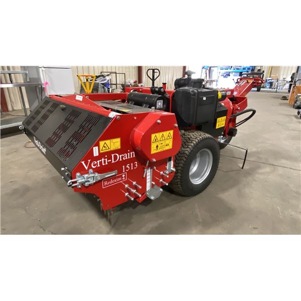 2025 REDEXIM CARRIER RED GAS POWERED WALK BEHIND LANDSCAPE MACHINE WITH VERTI-DRAIN 1513 HIGH SPEED