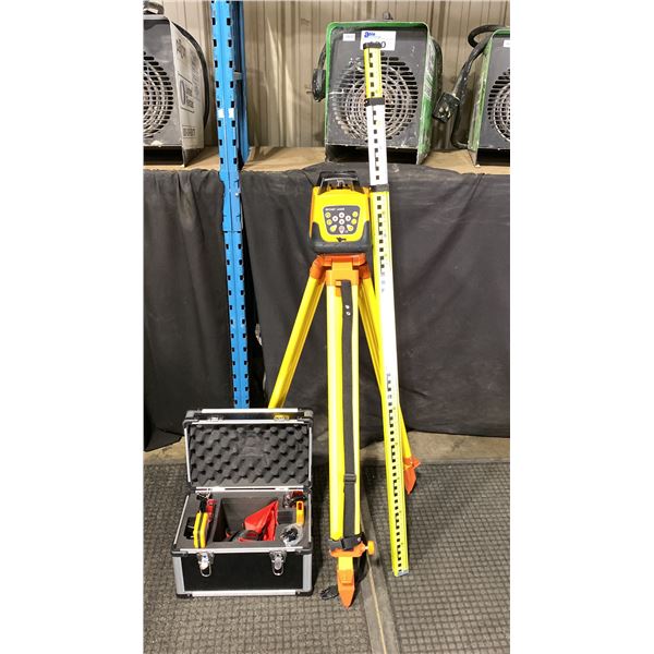 SELF LEVELING INDUSTRIAL ROTARY LASER SET IN HARD TRANSPORT CASE WITH TRIPOD & SURVEYORS RULER