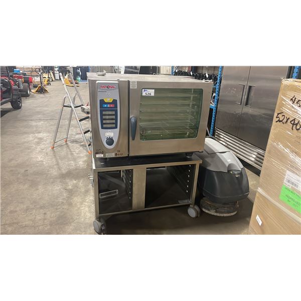 RATIONAL SCC 62 STAINLESS STEEL COMMERCIAL ELECTRIC COMBI OVEN ON STAINLESS STEEL MOBILE EQUIPMENT