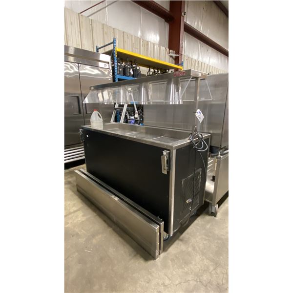 MKE 4 STATION STAINLESS STEEL / BLACK ELECTRIC COMMERCIAL MOBILE BUFFET TABLE WITH SNEEZE GUARD &