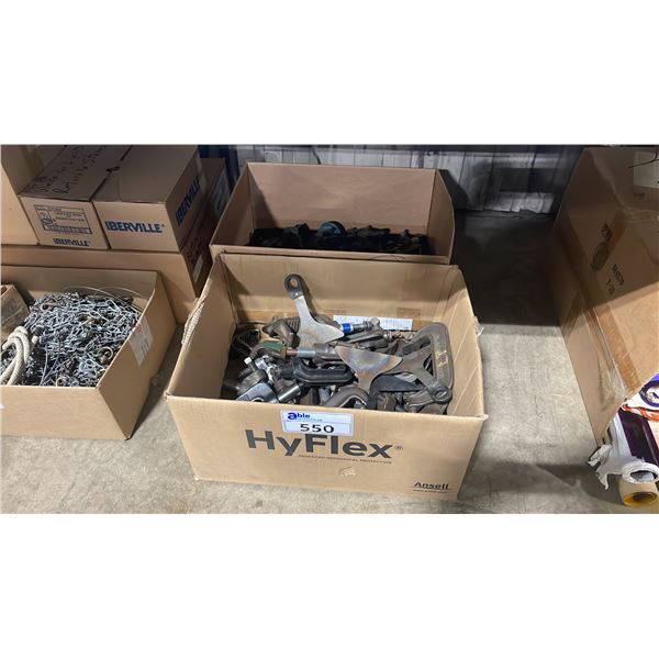 2 BOXES OF ASSORTED PROFESSIONAL STAGE LIGHTING C-CLAMPS & BAFFELS *MUST TAKE ALL*