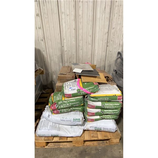 PALLET OF ASSORTED TILES, GROUT & CEMENT UNDERLAYMENT