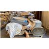 Image 2 : PALLET OF ASSORTED TILES, DROP CEILING BRACKETS, RUBBER COMMERCIAL BASEBOARD & SOUND PROOF UNDERLAY