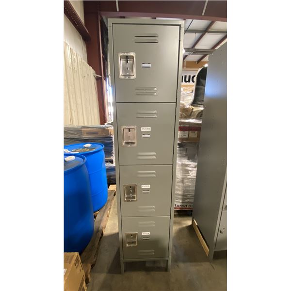 GLOBAL INDUSTRIAL GREY METAL 4 DOOR COMMERCIAL STORAGE LOCKER SECTION 18"W X 18"D X 77"H
