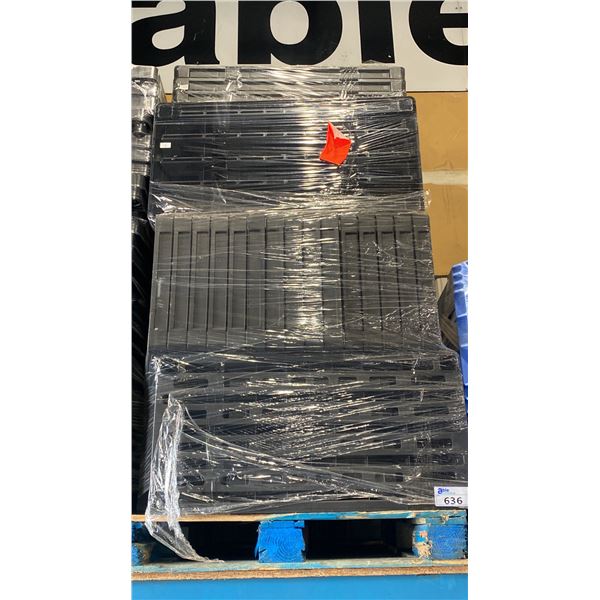 PALLET OF BLACK PLASTIC STORAGE SHELVING PARTS *MUST TAKE ALL ON PALLET*