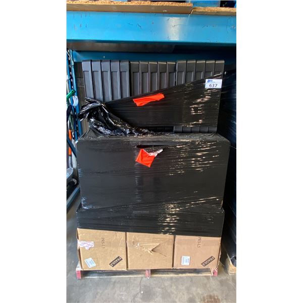 PALLET OF BLACK PLASTIC STORAGE SHELVING PARTS *MUST TAKE ALL ON PALLET*