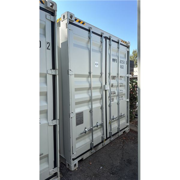 GREY 40' 52,910 LB MAX CAPACITY INDUSTRIAL TRANSPORT CONTAINER WITH 4 DUAL SWING SIDE DOORS DUAL