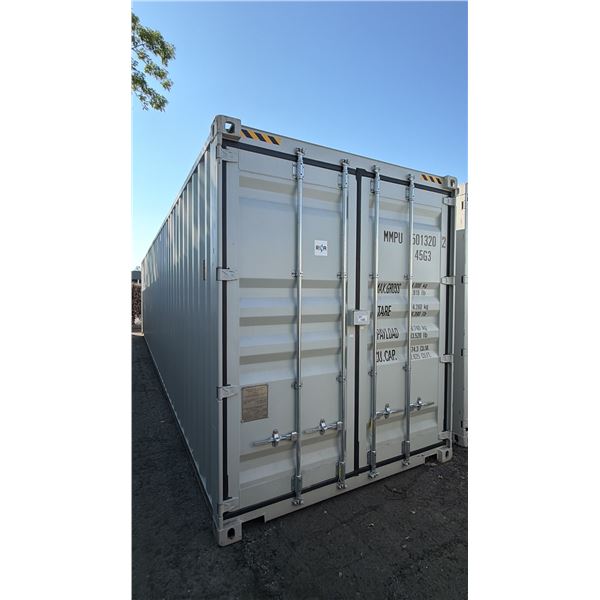 GREY 40' 52,910 LB MAX CAPACITY INDUSTRIAL TRANSPORT CONTAINER WITH 4 DUAL SWING SIDE DOORS DUAL