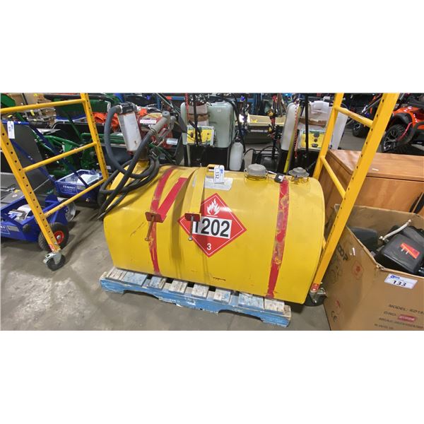 TIDY TANK YELLOW 4-389 INDUSTRIAL GASOLINE STORAGE TANK WITH FILL-RITE 15 GPM 12V ELECTRIC PUMP