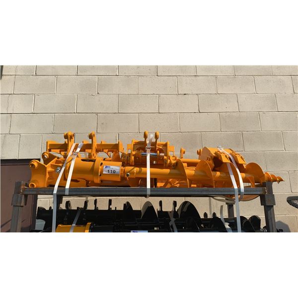 C301-SJB YELLOW MINI EXCAVATOR MULTI ATTACHMENT SET INCLUDING SMALL DIGGING BUCKET, 2 CLEANING