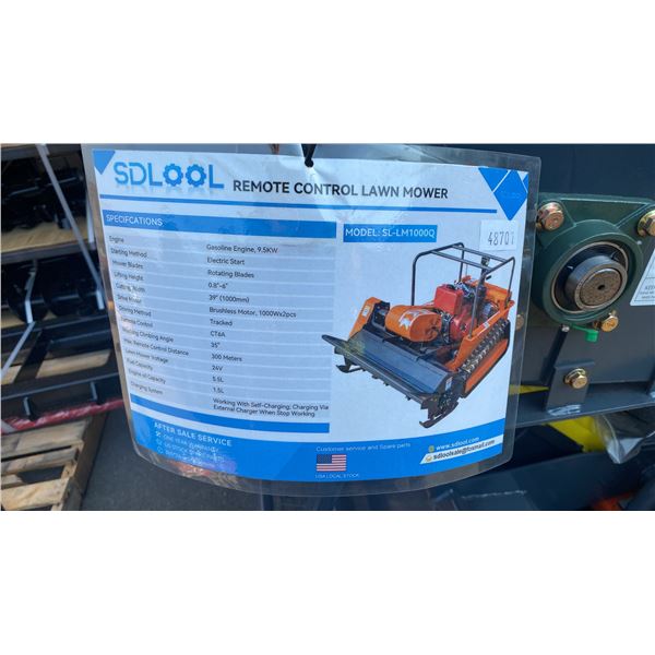 SDLOOL SL-LM1000Q ORANGE GAS POWERED REMOTE CONTROLLED FLAIL MOWER WITH 400 CC ENGINE, ELECTRIC