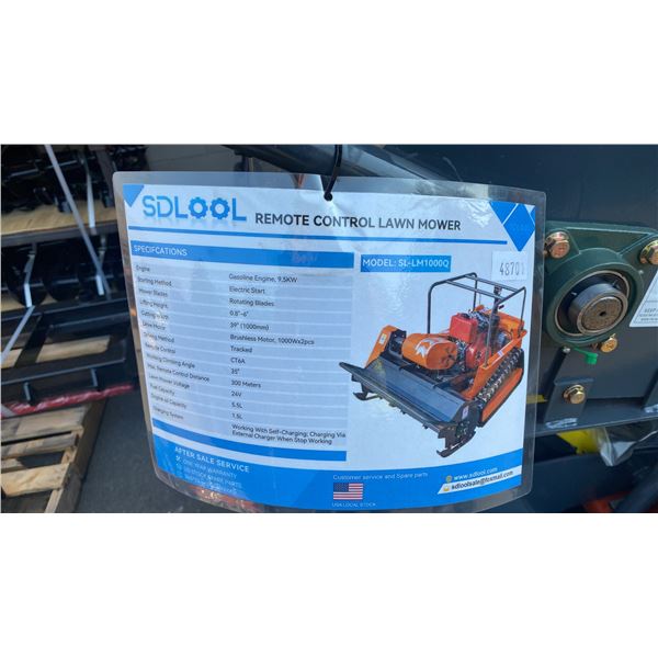 SDLOOL SL-LM1000Q ORANGE GAS POWERED REMOTE CONTROLLED FLAIL MOWER WITH 400 CC ENGINE, ELECTRIC