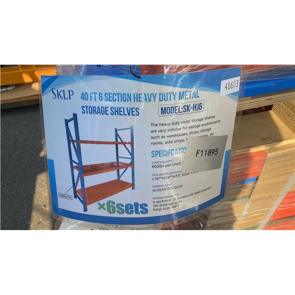 SKLP SK-HJ6 INDUSTRIAL 40' L BLUE / ORANGE 6 SECTION HEAVY DUTY METAL STORAGE SHELVING