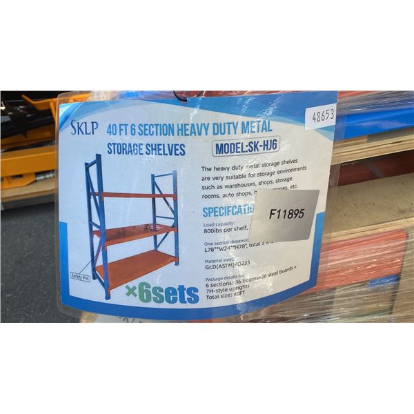 SKLP SK-HJ6 INDUSTRIAL 40' L BLUE / ORANGE 6 SECTION HEAVY DUTY METAL STORAGE SHELVING