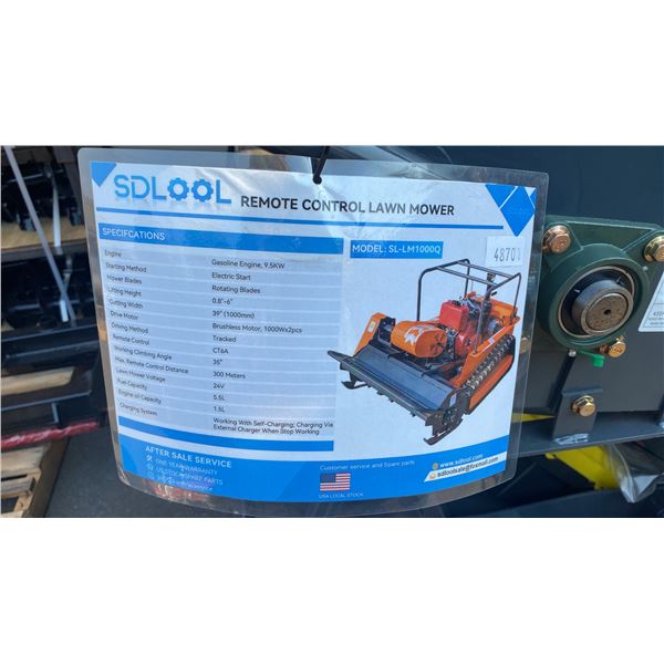 SDLOOL SL-LM1000Q ORANGE GAS POWERED REMOTE CONTROLLED FLAIL MOWER WITH 400 CC ENGINE, ELECTRIC