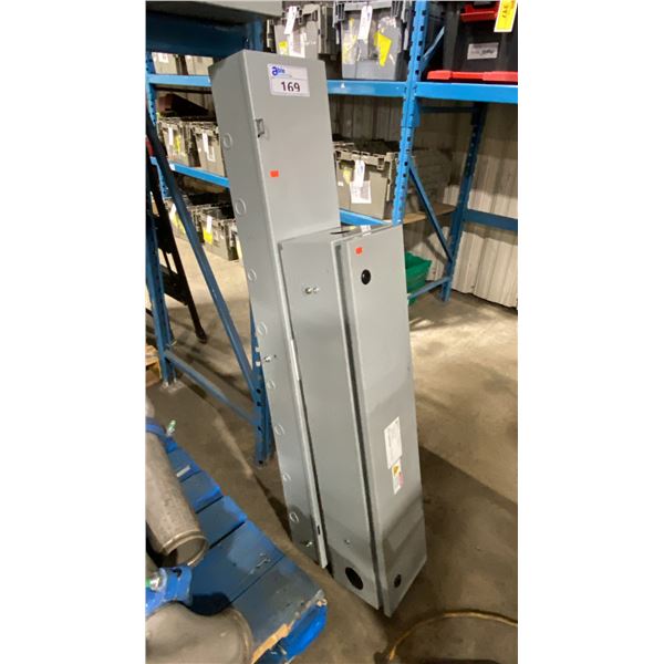 2 HAMMOND MANUFACTURING HEAVY DUTY ELECTRIC INDUSTRIAL 225 AMP JUNCTION BOXES, ONE LARGE ONE SMALL