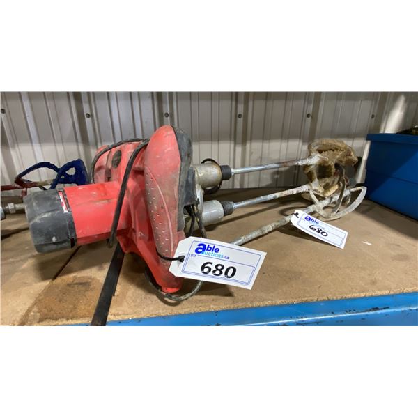 HEAVY DUTY RED ELECTRIC HAND HELD CONCRETE / MUD MIXER WITH EXTRA MIXING BLADE