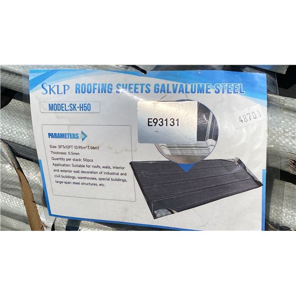 SKLP SK-H50 3' X 12' DARK GREY GALVALUME STEEL ROOFING SHEETS- 50 PCS TOTAL