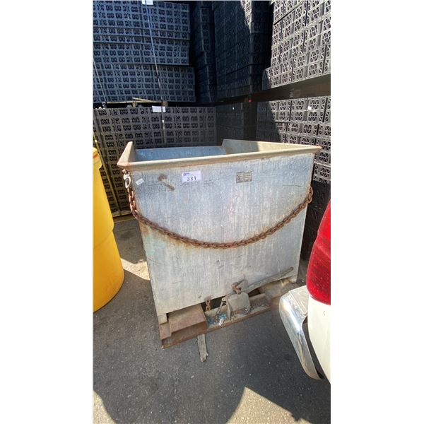 GREY METAL INDUSTRIAL 42"W X 62"D X 40"H TILTING FORKLIFT DUMP BUCKET ATTACHMENT