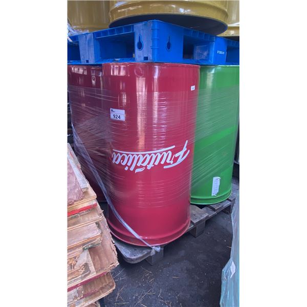 PALLET OF 4 INDUSTRIAL METAL STORAGE BARRELS WITH LIDS *MUST TAKE ALL ON PALLET*