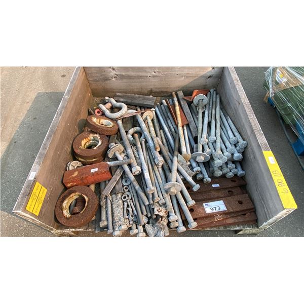 PALLET OF HEAVY DUTY GALVANIZED INDUSTRIAL BOLTS, PLATES & HARDWARE *MUST TAKE ALL ON PALLET*
