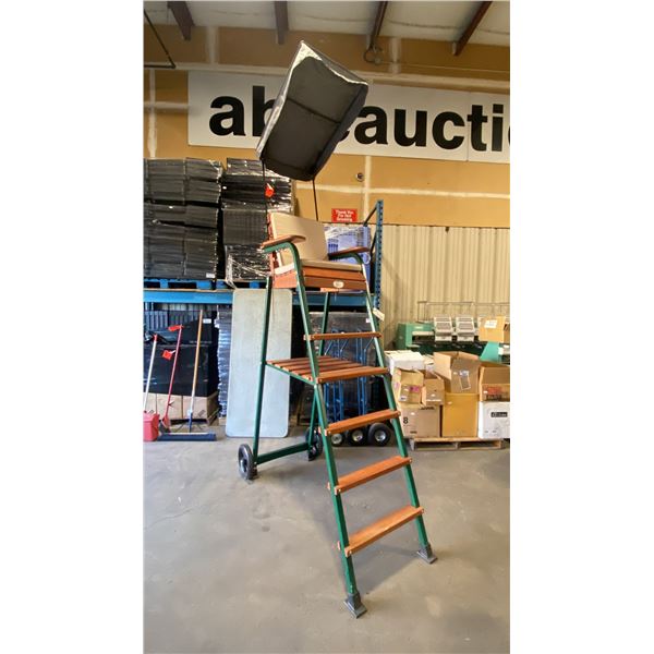 SITHIGH CHAIR COMPANY 6' HIGH MOBILE PROFESSIONAL LIFEGUARD / REFEREE CHAIR WITH CUSHIONS &