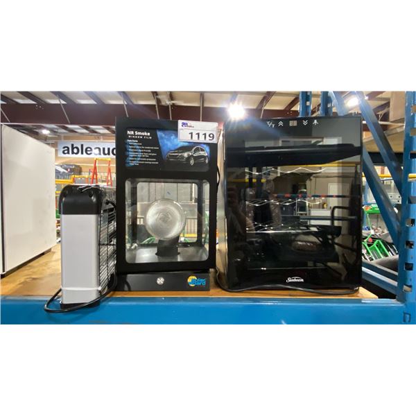 SUNBEAM GLASS FRONT MINI WINE CHILLER, SOLAR GARD RETAIL DISPLAY & ASPECTEK ELECTRIC BUG ZAPPER