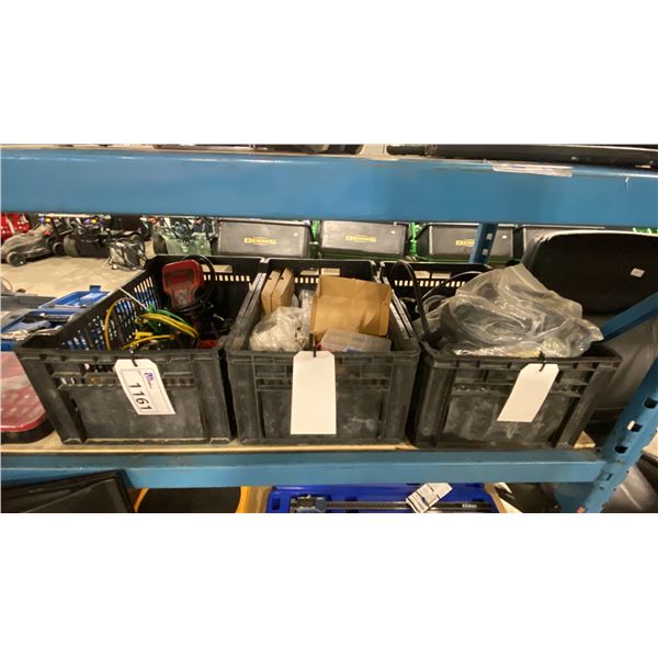 3 BLACK PLASTIC BINS OF ASSORTED FUSES, SNAP-ON TESTER, VARIOUS ELECTRICAL TESTERS, & AUTOMOTIVE