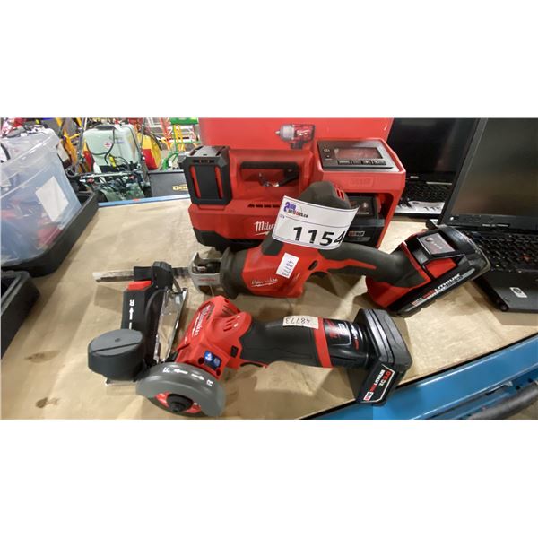 MILWAUKEE CORDLESS HACKZALL, CUT OFF TOOL & INFLATOR WITH 3 BATTERIES, NO CHARGER