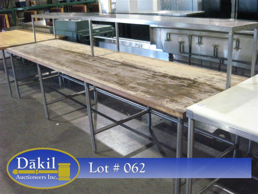 36"X144" Wood Top Bakers Table w/ Stainless Steel Frame and Shelf