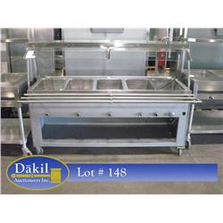 5 Well Stainless Steel Castered Steam Table w/ Sneeze Guards, Tray Slides