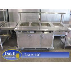 4 Well Stainless Steel Castered Steam Table w/ Tray Sliders