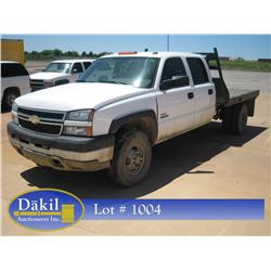 2005 Chevy 3500 Crew Cab Flatbed Pickup, VIN: 1GBJK33275F947043, Mi: 80,226--TRUSTEES BILL OF SALE