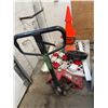 Image 1 : Pallet Jack With Traffic Cones, Barriers, and Weights