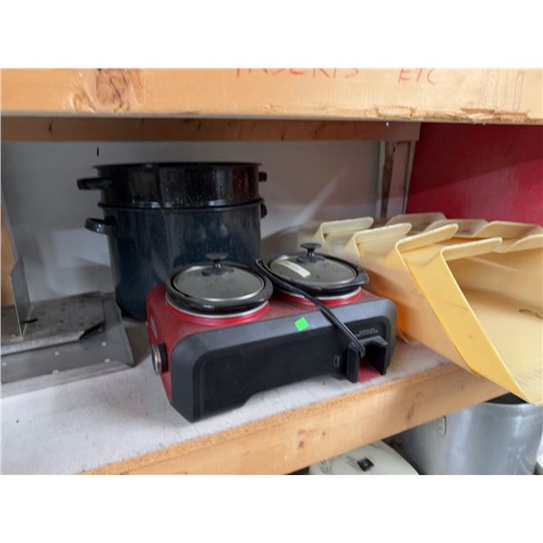 Salton Twin Slow Cooker and Two Enamel Stock Pots