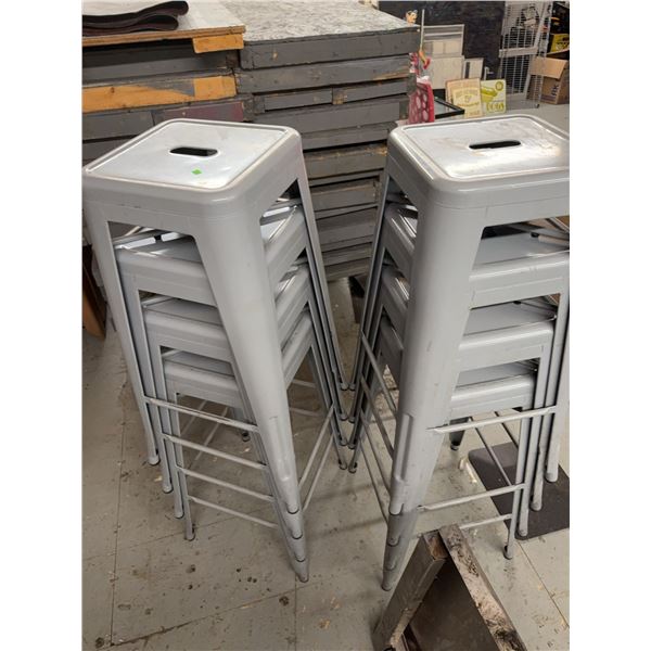 8 Stackable Grey Metal Bar Stools