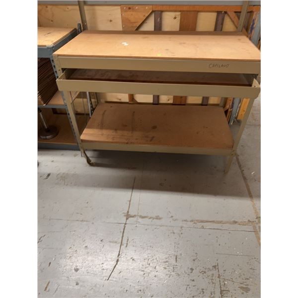 Metal Workbench with Wood Shelves and Drawer