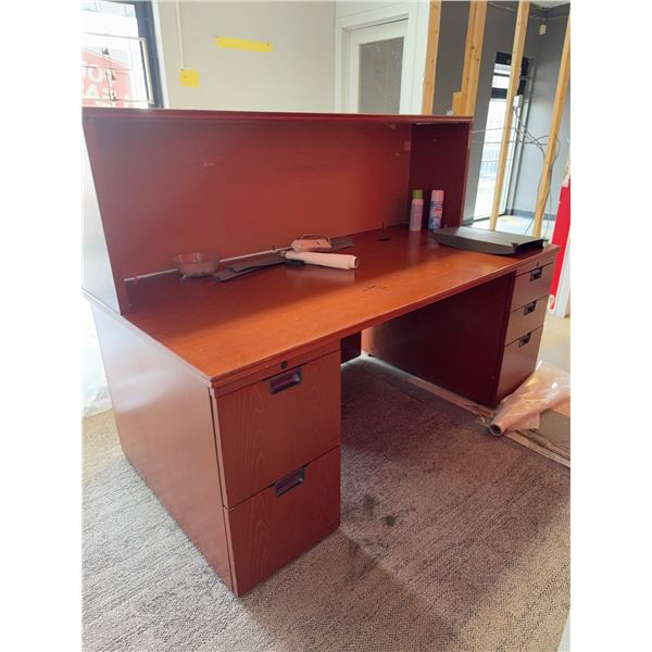 Wooden Reception Desk with Hutch and Storage Drawers